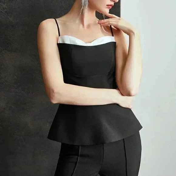 Black Two-Tone Women's Party Flowy Cami Top - Picture 7 of 7